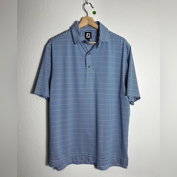 Footjoy Hilliard FJ Golf POLO blue strips SHIRT Medium M - Picture 1 of 6